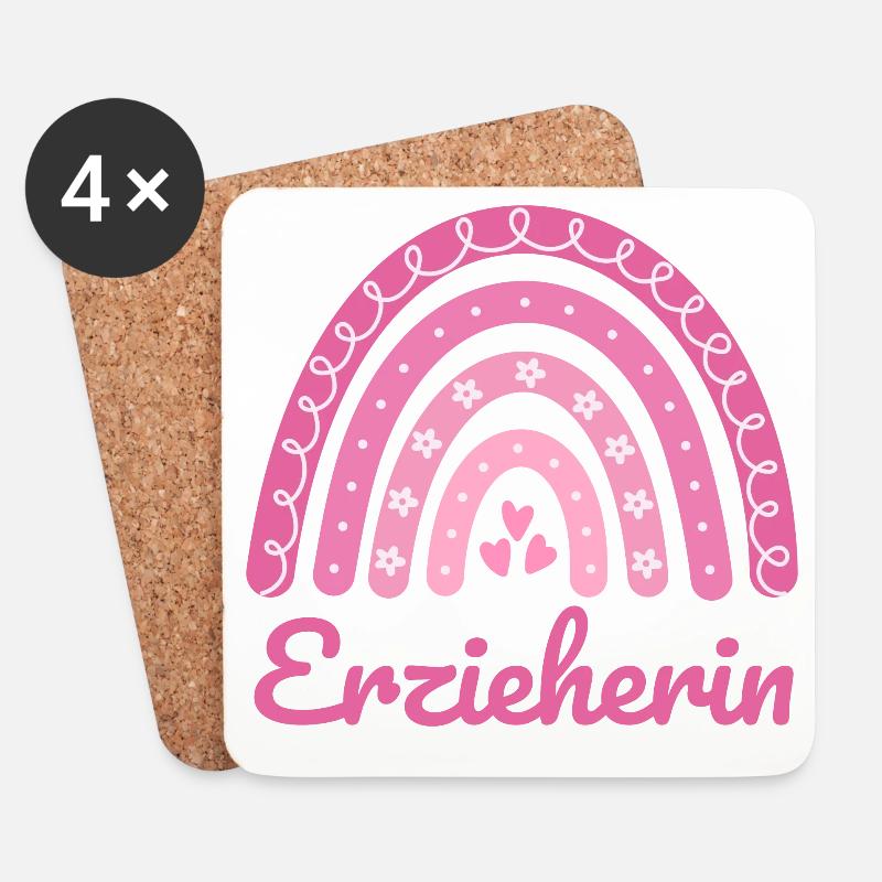 Erzieherin Regenbogen - Untersetzer (4er-Set) - Weiß