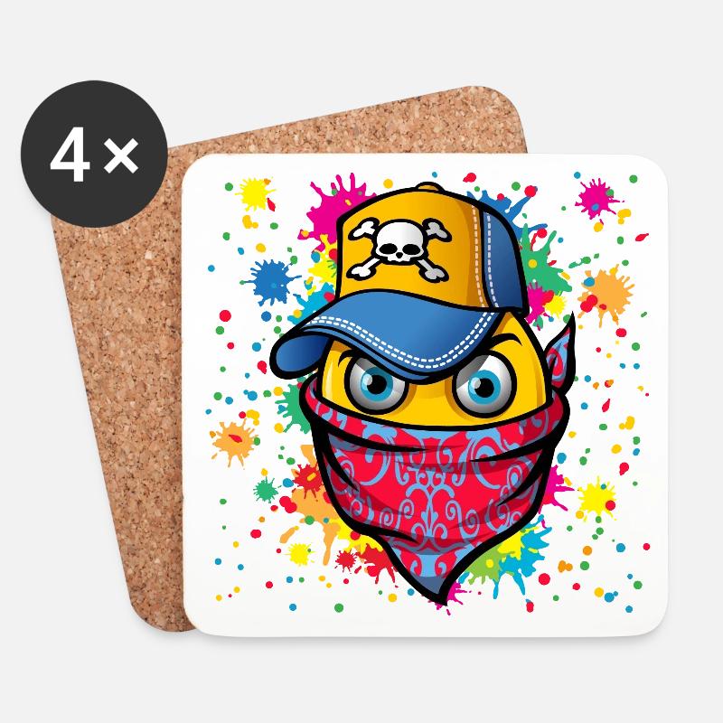 Maske und Graffiti - Untersetzer (4er-Set) - Weiß