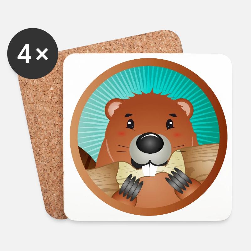 cute rodent patch - beaver nibbles on wood - Coasters (set of 4) - white