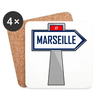 T-shirt logo humour Marseille Direction - Dessous de verre (lot de 4) - blanc - Devant