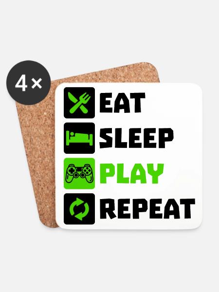 Manger Dormir Répétition Jeux Gamer Gaming - Dessous de verre (lot de 4) - blanc