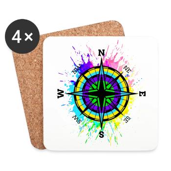 Boussole multicolore Symbole Travel Taches de couleur - Dessous de verre (lot de 4) - blanc - Devant