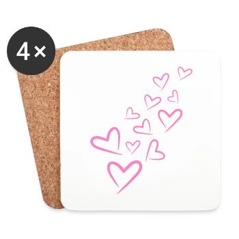 Coeur coeur motif rose - Dessous de verre (lot de 4) - blanc - Devant