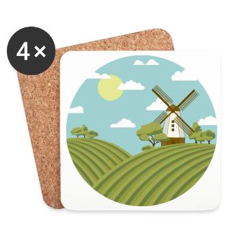 Windmill, windmill in the Netherlands - Coasters (set of 4) - white - Front