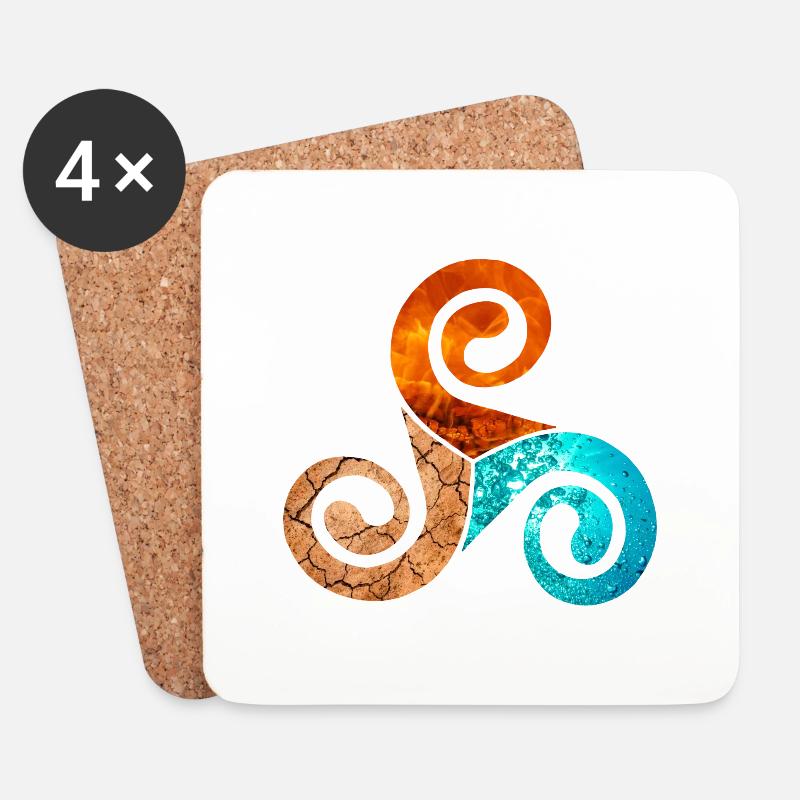 Keltisches Symbol 3 Elemente, Feuer, Wasser und Erde - Untersetzer (4er-Set) - Weiß