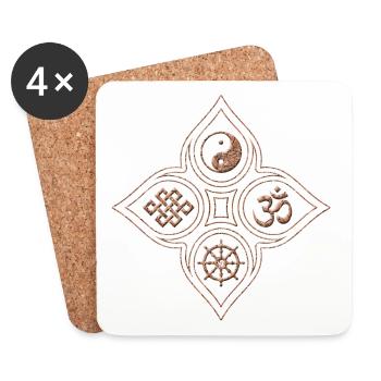 Yin Yang relief en pierre om dharmachakra noeud - Dessous de verre (lot de 4) - blanc - Devant