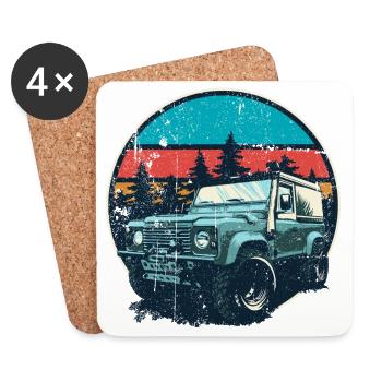 4x4 vintage dans la forêt du coucher du soleil - Dessous de verre (lot de 4) - blanc - Devant