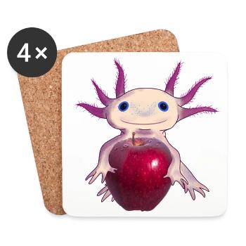 Cuddly Axolotl with Apple, Hand Drawn - Coasters (set of 4) - white - Front