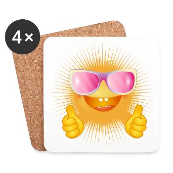 radiant sun with glasses and thumbs up - Coasters (set of 4) - white - Front