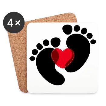 Coeur Enceinte Pieds bébé - Dessous de verre (lot de 4) - blanc - Devant