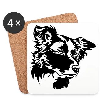Border Collie Kopf - Dessous de verre (lot de 4) - blanc - Devant