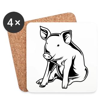 Pig sow boar silhouette - Coasters (set of 4) - white - Front