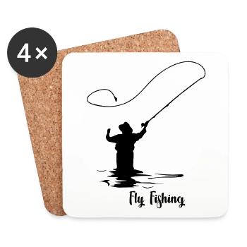 Fly fishing cadeau voyage de pêche journée de pêche - Dessous de verre (lot de 4) - blanc - Devant