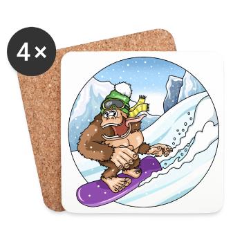 Süßer Gorilla beim Snowboarden Schnee Landschaft - Untersetzer (4er-Set) - Weiß - Vorne