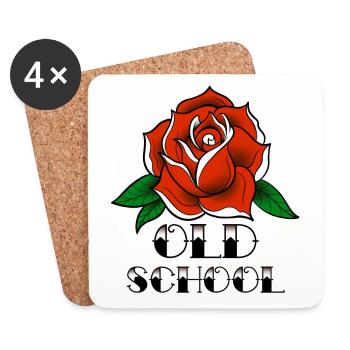Rose old school - Dessous de verre (lot de 4) - blanc - Devant