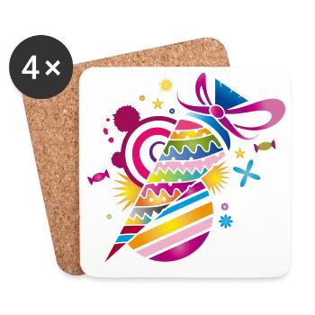 colorful patterned school bag for enrolment - Coasters (set of 4) - white - Front