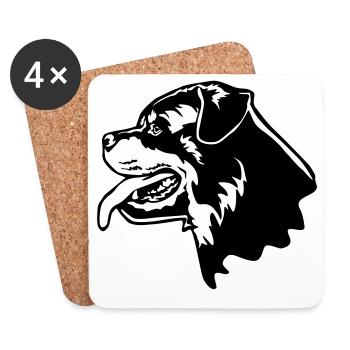 Rottweiler Kopf - Dessous de verre (lot de 4) - blanc - Devant