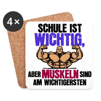 Fitness Lustige Sprüche Muskeln - Untersetzer (4er-Set) - Weiß - Vorne