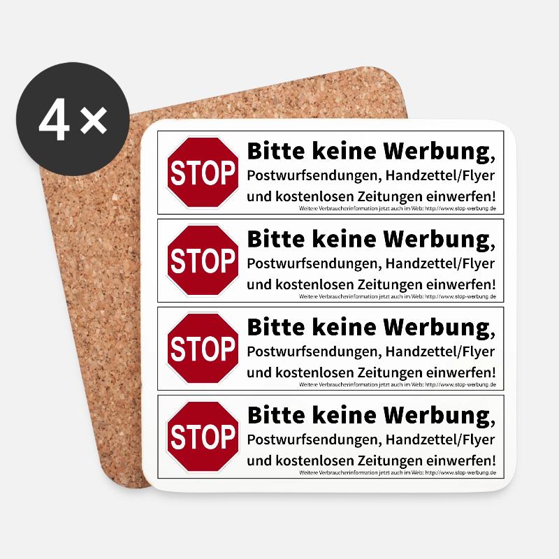 4 x Stop Bitte keine Werbung Sticker - Untersetzer (4er-Set) - Weiß