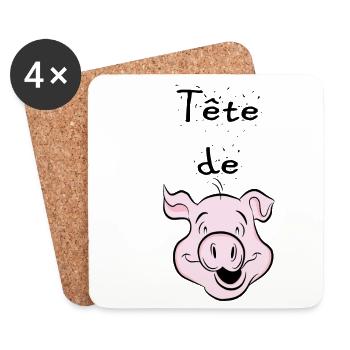 tête de cochon - Dessous de verre (lot de 4) - blanc - Devant