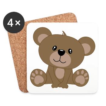 Ours, ours en peluche - Dessous de verre (lot de 4) - blanc - Devant