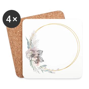 Gold Pastell Blumen Kranz - personalisierbar - Untersetzer (4er-Set) - Weiß - Vorne