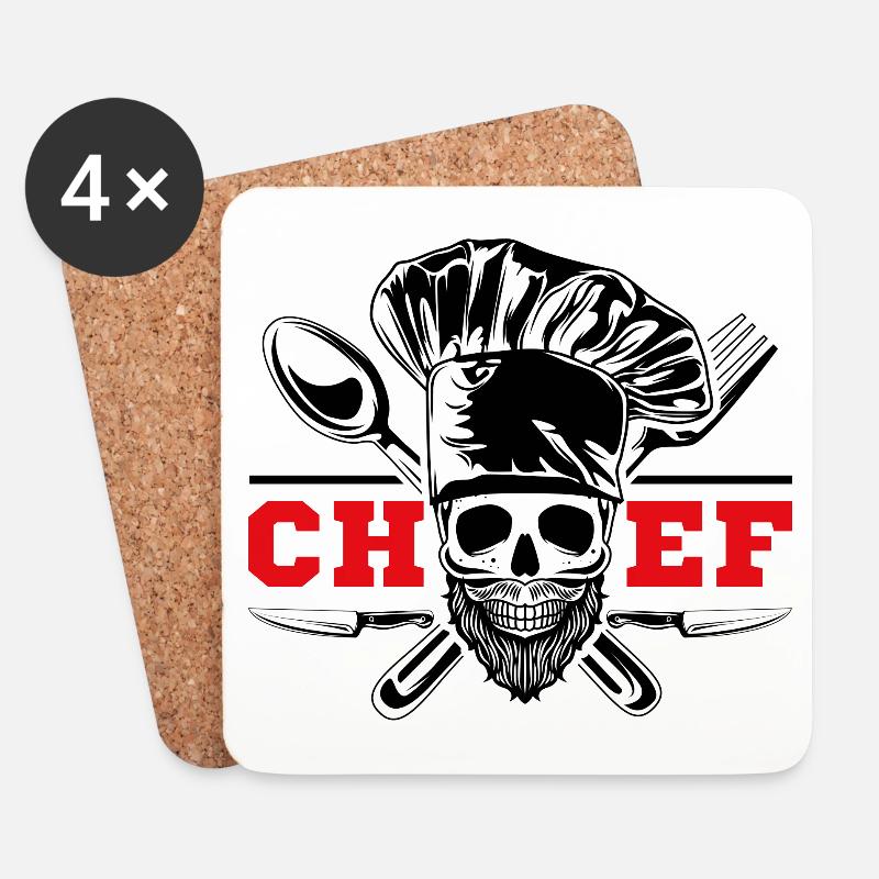Totenkopf Chef Koch - Untersetzer (4er-Set) - Weiß