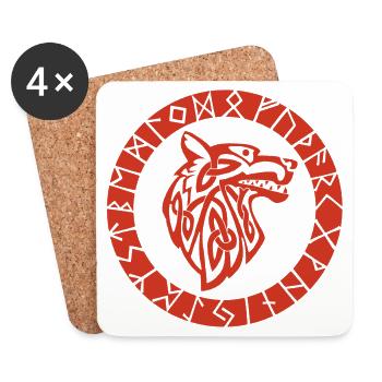 Wikinger-Emblem des Roten Wolfes - Untersetzer (4er-Set) - Weiß - Vorne