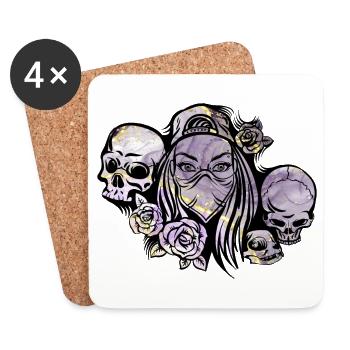 Woman Bandana Skulls Roses - Coasters (set of 4) - white - Front