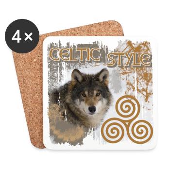 celtes 9 avec loup et triskele - Dessous de verre (lot de 4) - blanc - Devant