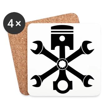 Engine piston screw wrench emblem crossed - Coasters (set of 4) - white - Front