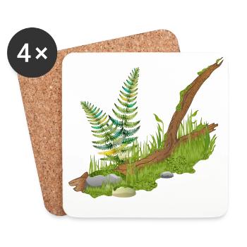 a piece of broken mossy branch at the edge of the forest - Coasters (set of 4) - white - Front