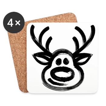 Noël Rennier visage Cerf - Dessous de verre (lot de 4) - blanc - Devant