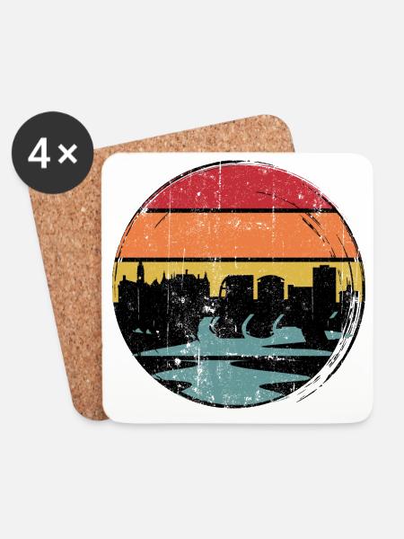 Sunset Skyline Silhouette - Coasters (set of 4) - white