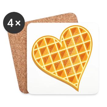 goldbraune Waffel in Herz Form mit Puderzucker - Untersetzer (4er-Set) - Weiß - Vorne