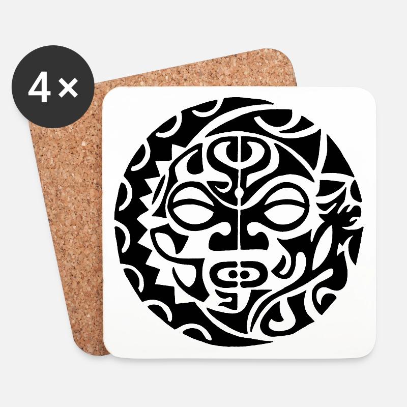 Schwarzer polynesischer Todeskopf - Untersetzer (4er-Set) - Weiß