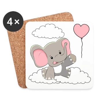 Elephant Baby Balloon Clouds Sky Flying - Coasters (set of 4) - white - Front