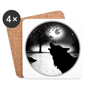 howling wolf at night at full moon - Coasters (set of 4) - white - Front