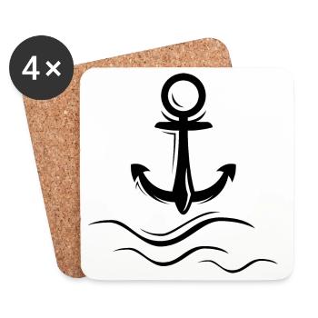 Anchor Waves Water Symbol Logo icon Illustration - Coasters (set of 4) - white - Front