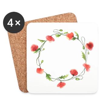 Blumenkranz aus roten Mohnblumen 1 - Untersetzer (4er-Set) - Weiß - Vorne