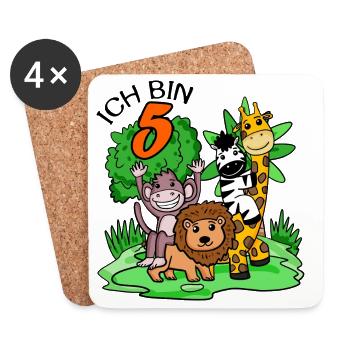 Ich bin 5 - 5. Geburtstag - Niedliche Tiere - Untersetzer (4er-Set) - Weiß - Vorne