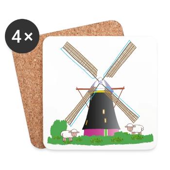 Moulin à vent avec des moutons - Dessous de verre (lot de 4) - blanc - Devant