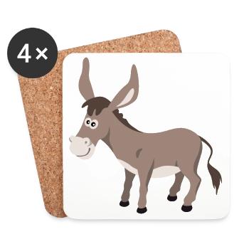 Esel Illustration – handgezeichnetes Tiermotiv - Untersetzer (4er-Set) - Weiß - Vorne