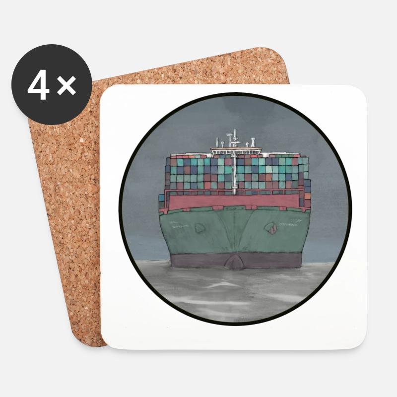 Containerschiff - Untersetzer (4er-Set) - Weiß