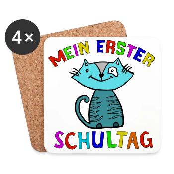 Mein Erster Schultag Katze - Untersetzer (4er-Set) - Weiß - Vorne