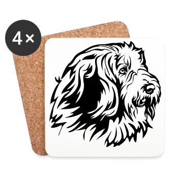 Bearded Collie Head - Coasters (set of 4) - white - Front
