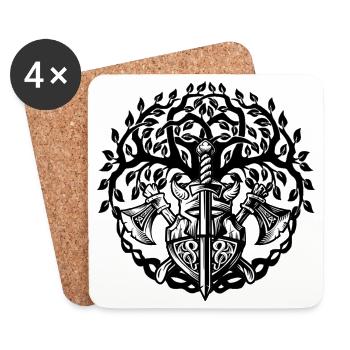 Knight's shield in a wreath of trees - Coasters (set of 4) - white - Front