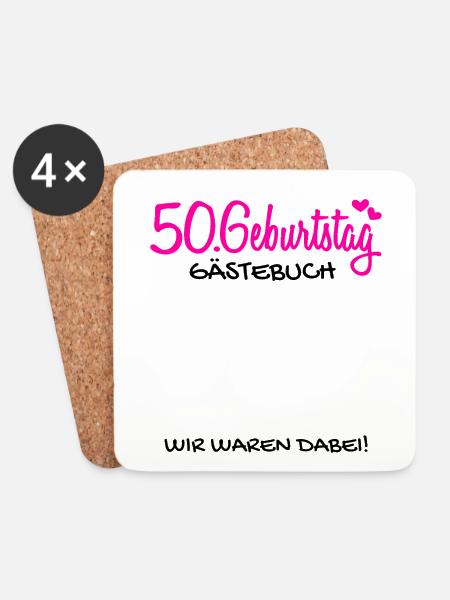 50 Geburtstag Gästebuch - 50 Jahre Geschenk - Untersetzer (4er-Set) - Weiß