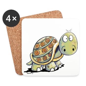 Nicht Hudeln Schildkröte - keine Hektik Spruch - Untersetzer (4er-Set) - Weiß - Vorne