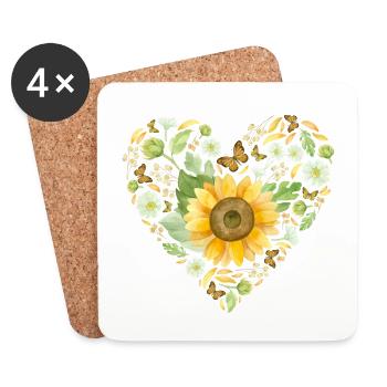 Sonnenblumen Herz Herbst Blüten Outfit Shirt - Untersetzer (4er-Set) - Weiß - Vorne
